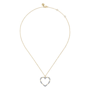 14K Yellow Gold Graduated Diamond Station Heart Pendant Necklace