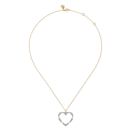 14K Yellow Gold Graduated Diamond Station Heart Pendant Necklace