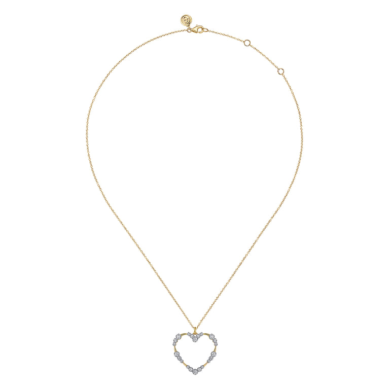 14K Yellow Gold Graduated Diamond Station Heart Pendant Necklace - 0.55 ct - Shot 2