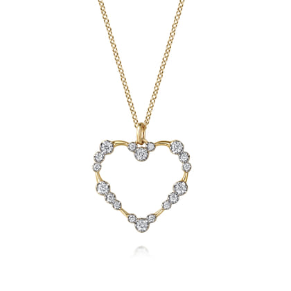 14K Yellow Gold Graduated Diamond Station Heart Pendant Necklace