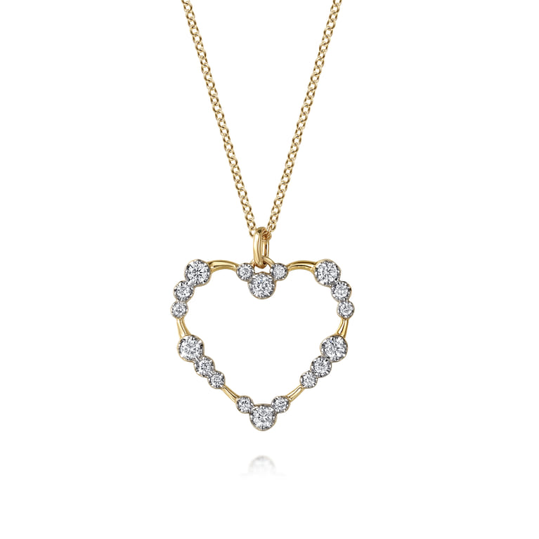 14K Yellow Gold Graduated Diamond Station Heart Pendant Necklace - 0.3 ct - Shot 1