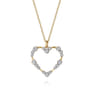 14K Yellow Gold Graduated Diamond Station Heart Pendant Necklace - 0.3 ct