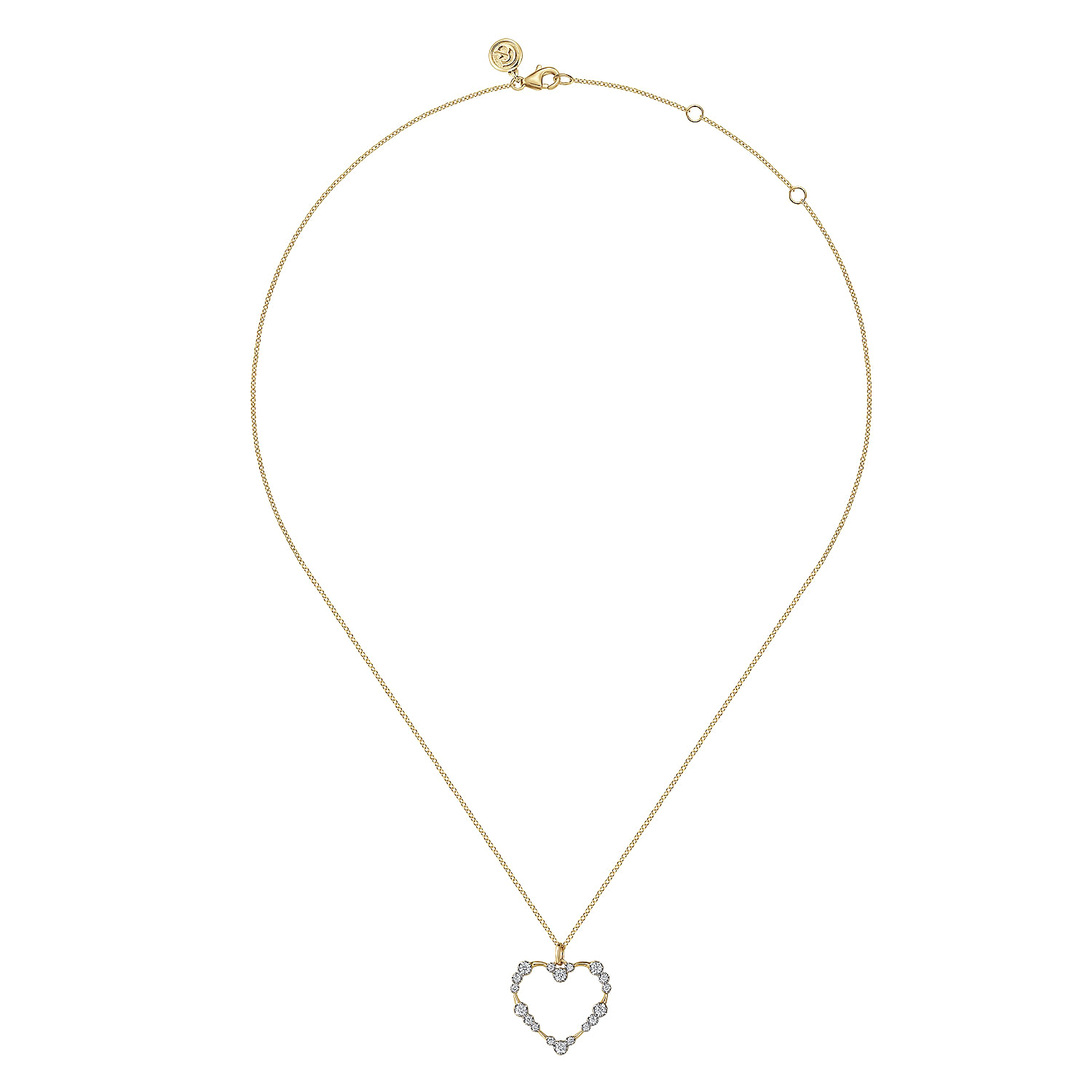 14K Yellow Gold Graduated Diamond Station Heart Pendant Necklace - 0.3 ct - Shot 2