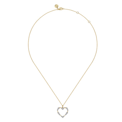 14K Yellow Gold Graduated Diamond Station Heart Pendant Necklace