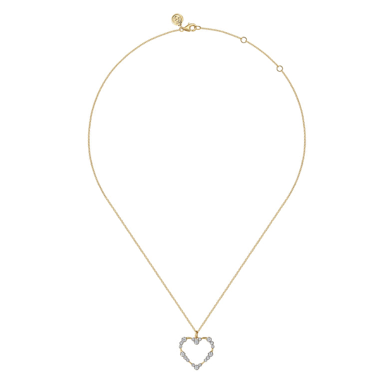 14K Yellow Gold Graduated Diamond Station Heart Pendant Necklace - 0.3 ct - Shot 2