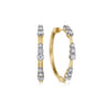 14K Yellow Gold Graduated Diamond Station Round Classic 30mm Hoop Earrings - 0.75 ct