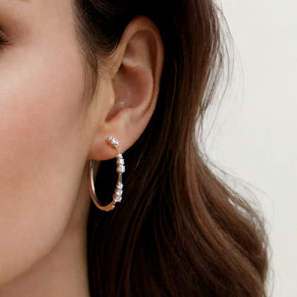 14K Yellow Gold Graduated Diamond Station Round Classic 30mm Hoop Earrings