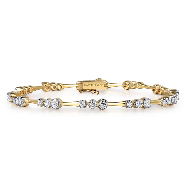 14k Gold Diamond Station Bracelet Diamond Bezel-Set Station