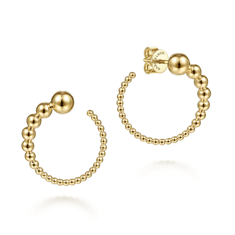 14K Yellow Gold Graduating Ball Post Hoop Earrings - Shot 1
