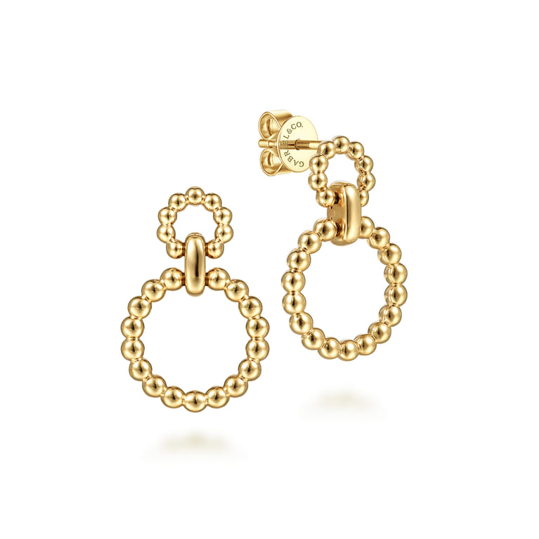 14K Yellow Gold Graduating Bujukan Ball Circle Drop Earrings - Shot 1