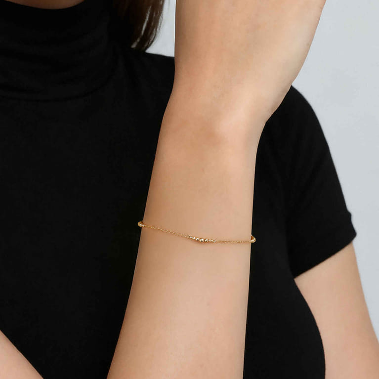 14K Yellow Gold Graduating Bujukan Ball Station Bracelet - Shot 3