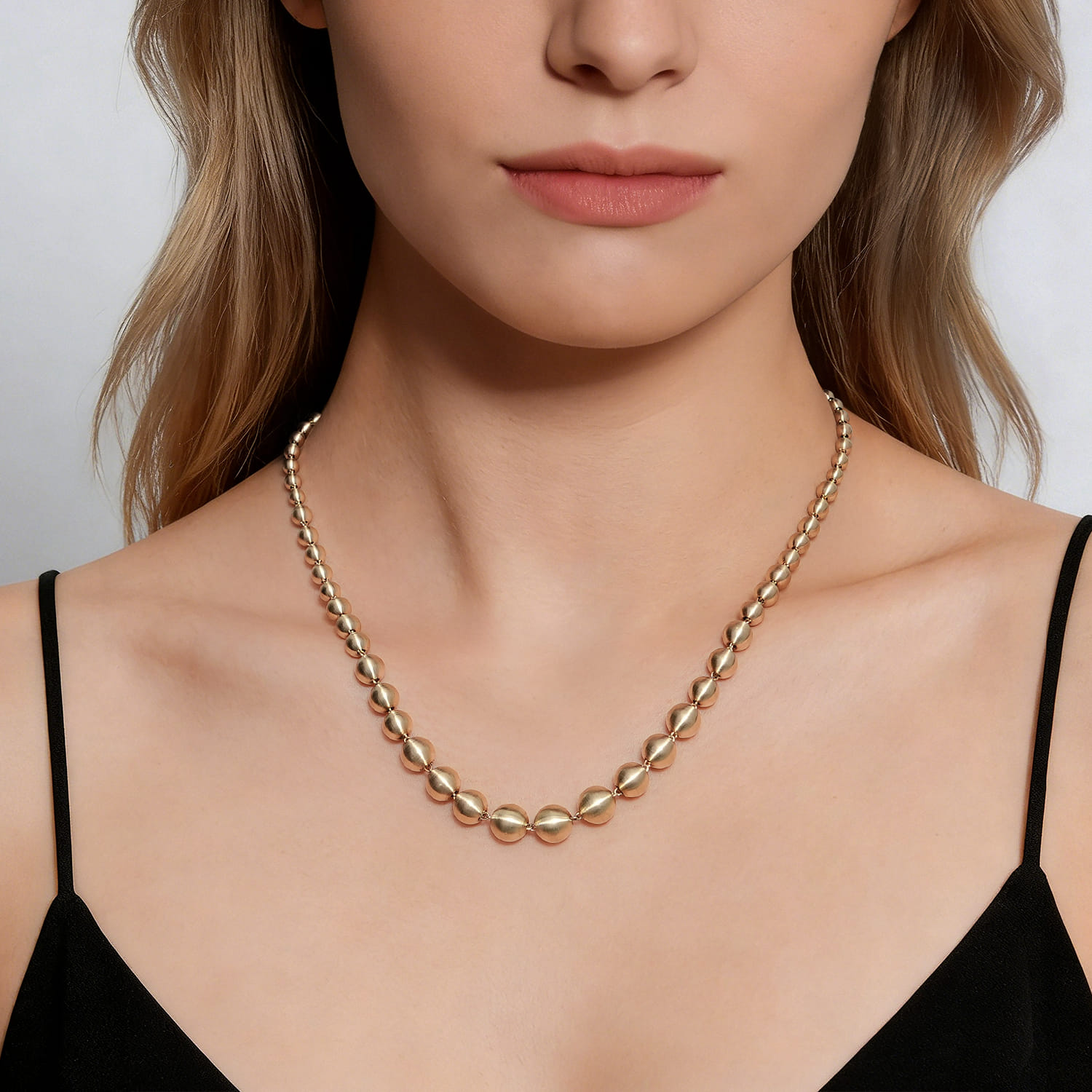 14K Yellow Gold Graduating Bujukan Bead Chain Necklace - Shot 3