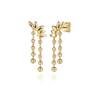 14K Yellow Gold Graduating Bujukan Beaded Ear Climber Chandelier Earrings