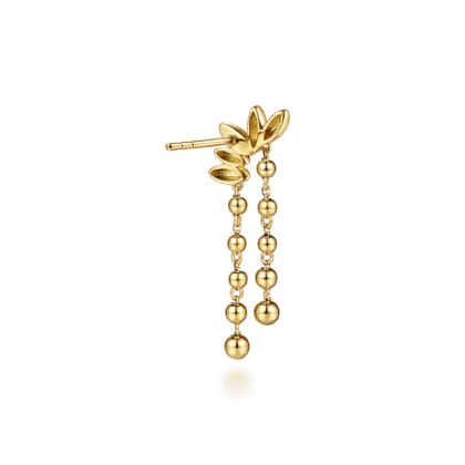 14K Yellow Gold Graduating Bujukan Beaded Ear Climber Chandelier Earrings