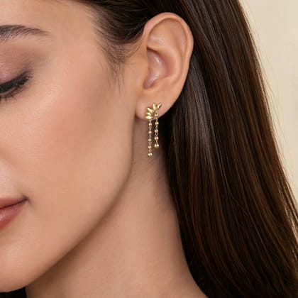 14K Yellow Gold Graduating Bujukan Beaded Ear Climber Chandelier Earrings
