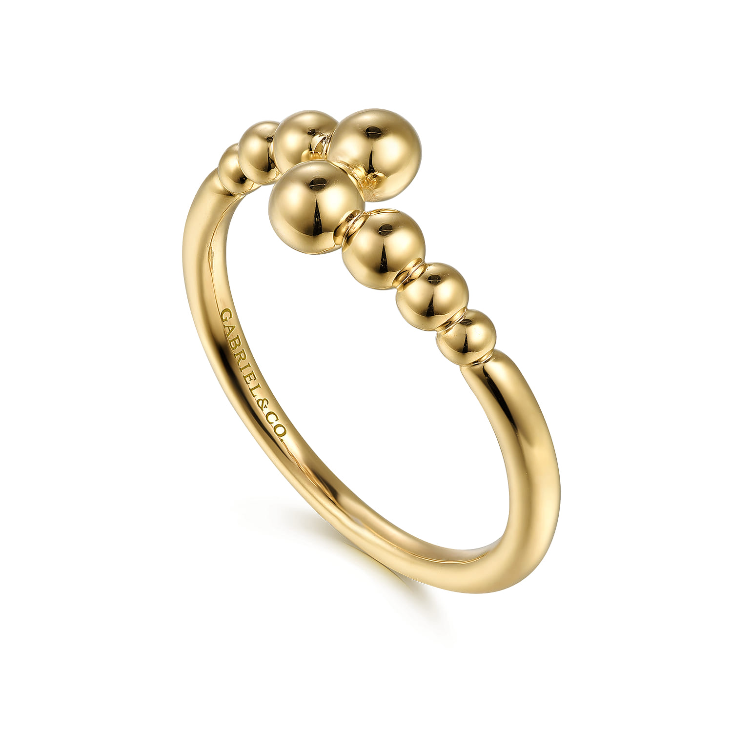 14K Yellow Gold Graduating Bujukan Beads Bypass Ring - Shot 3