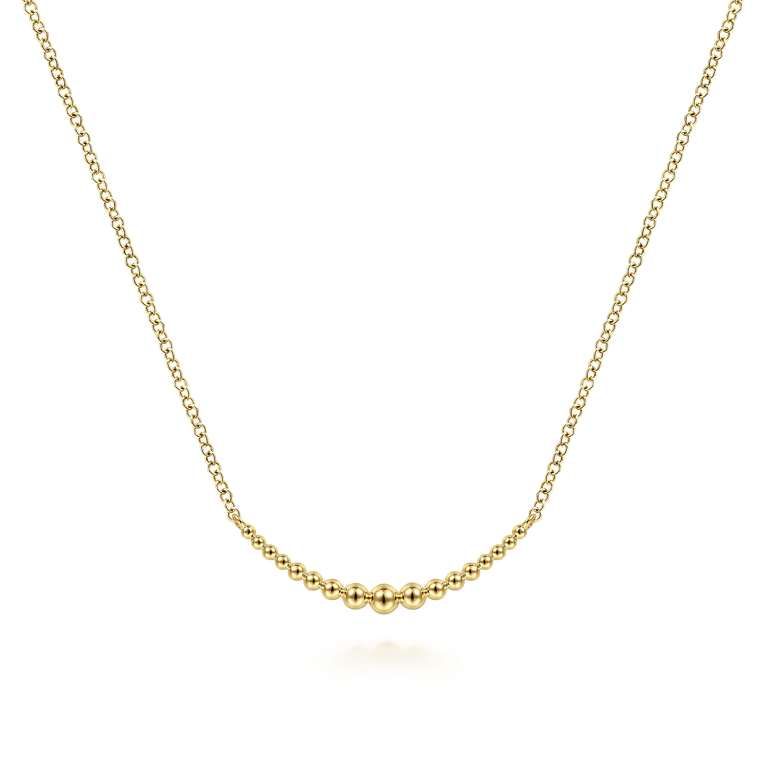 14K Yellow Gold Graduating Bujukan Beads Curved Bar Necklace