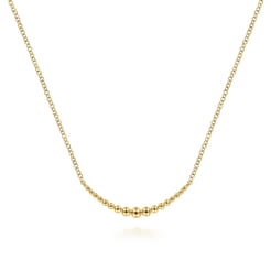 14K Yellow Gold Graduating Bujukan Beads Curved Bar Necklace