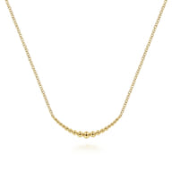 14K Yellow Gold Graduating Bujukan Beads Curved Bar Necklace