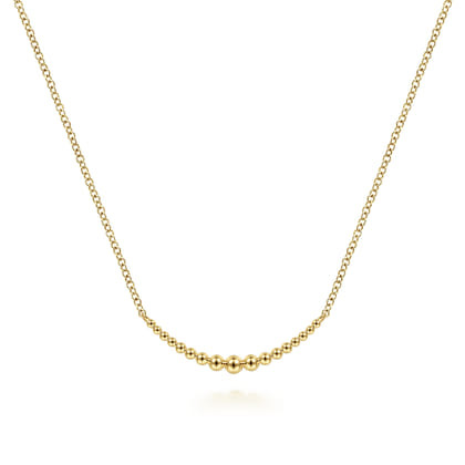 14K Yellow Gold Graduating Bujukan Beads Curved Bar Necklace