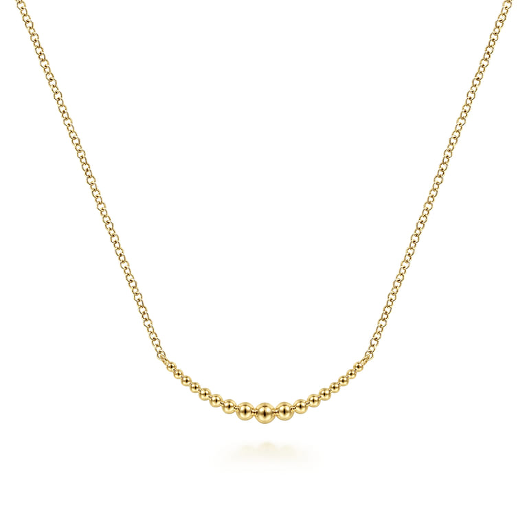 14K Yellow Gold Graduating Bujukan Beads Curved Bar Necklace - Shot 1