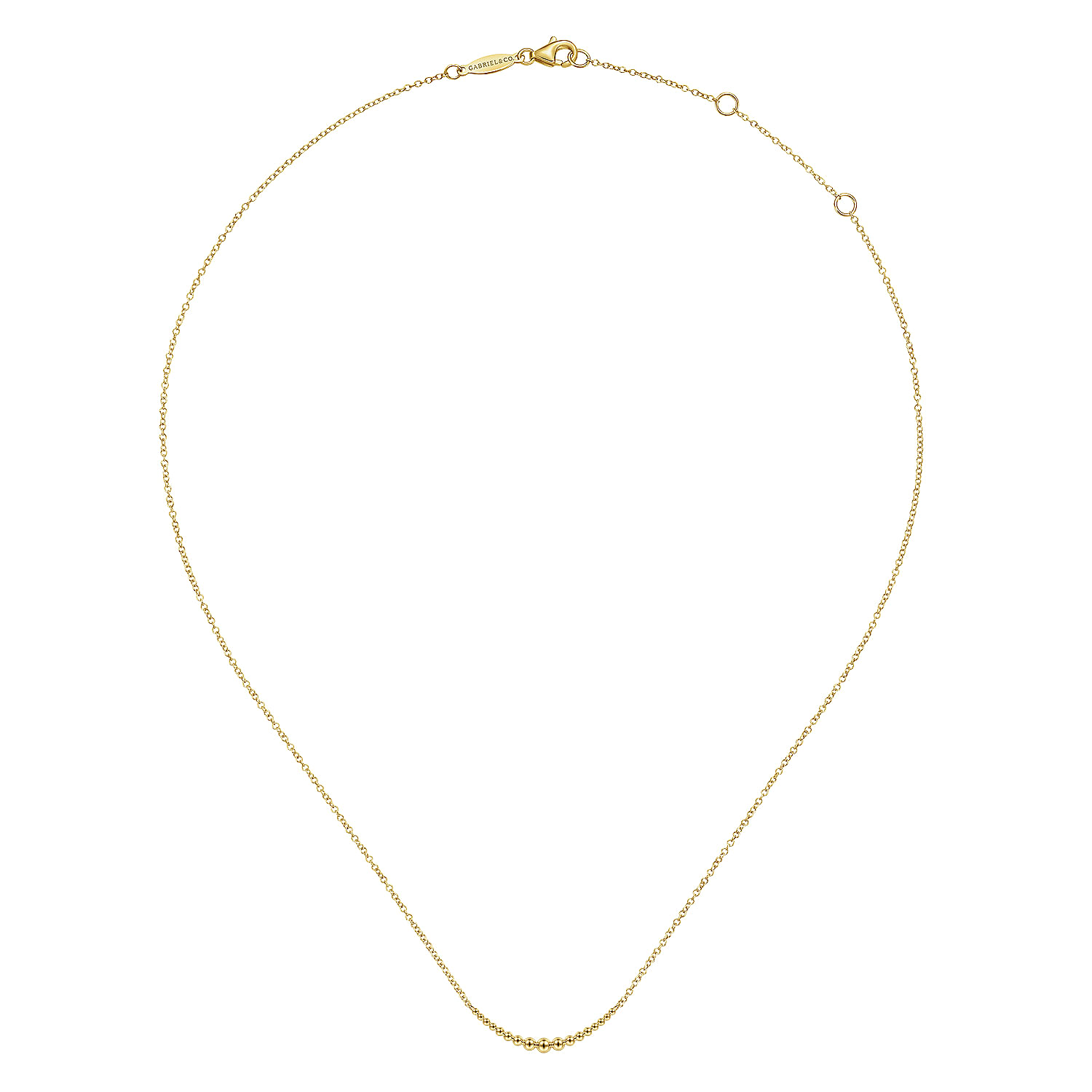 14K Yellow Gold Graduating Bujukan Beads Curved Bar Necklace