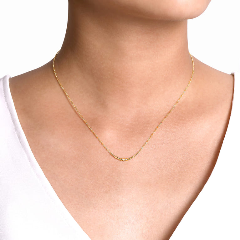 14K Yellow Gold Graduating Bujukan Beads Curved Bar Necklace - Shot 3