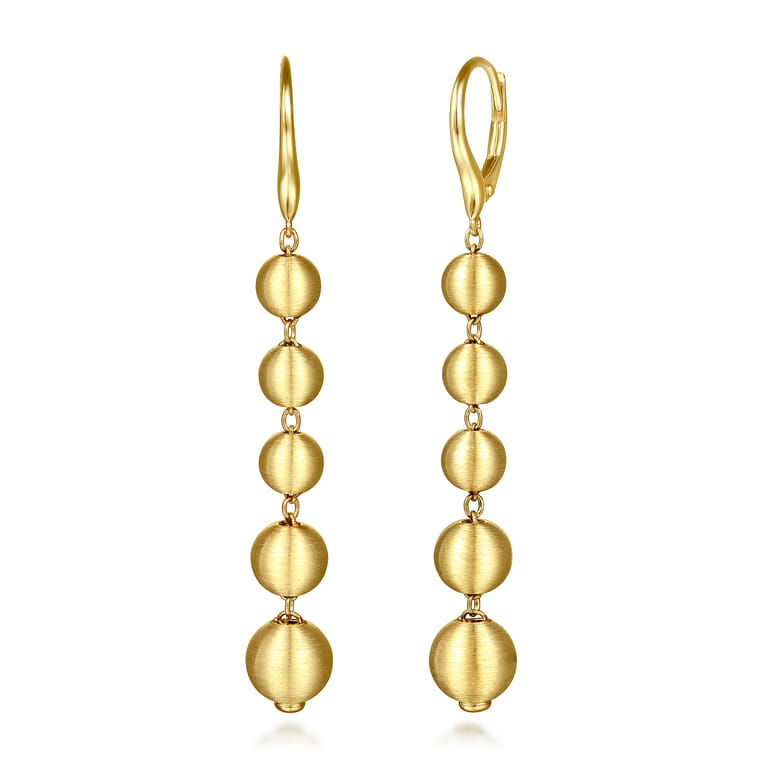 14K Yellow Gold Graduating Bujukan Beads Leverback Drop Earrings - Shot 1