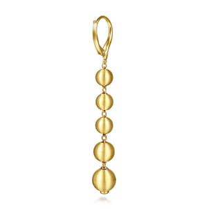 14K Yellow Gold Graduating Bujukan Beads Leverback Drop Earrings