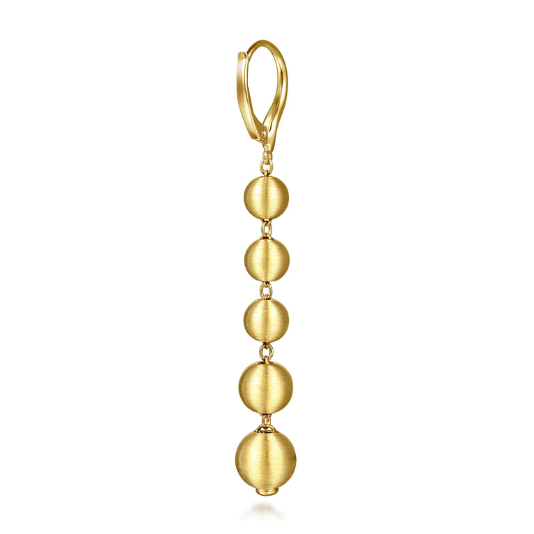 14K Yellow Gold Graduating Bujukan Beads Leverback Drop Earrings - Shot 3
