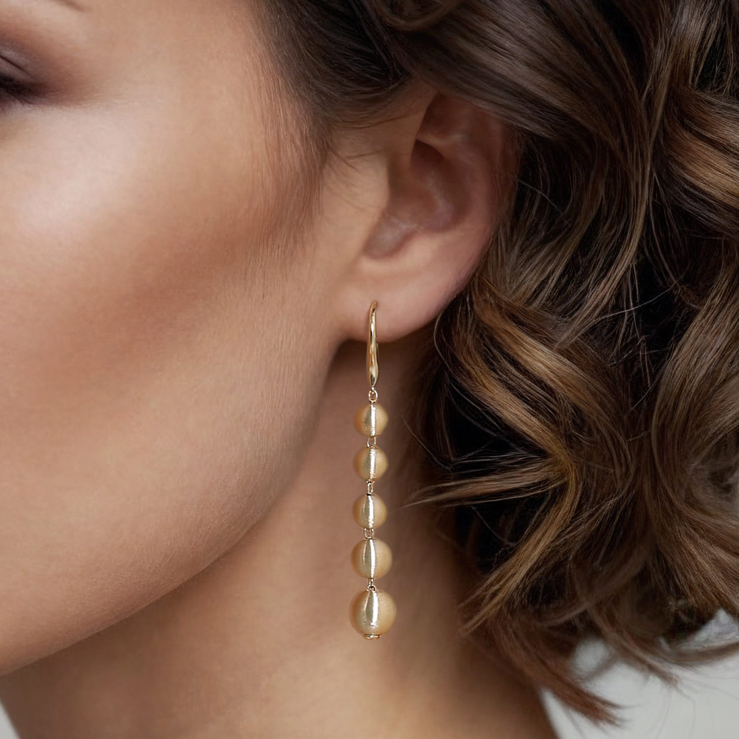 14K Yellow Gold Graduating Bujukan Beads Leverback Drop Earrings - Shot 4