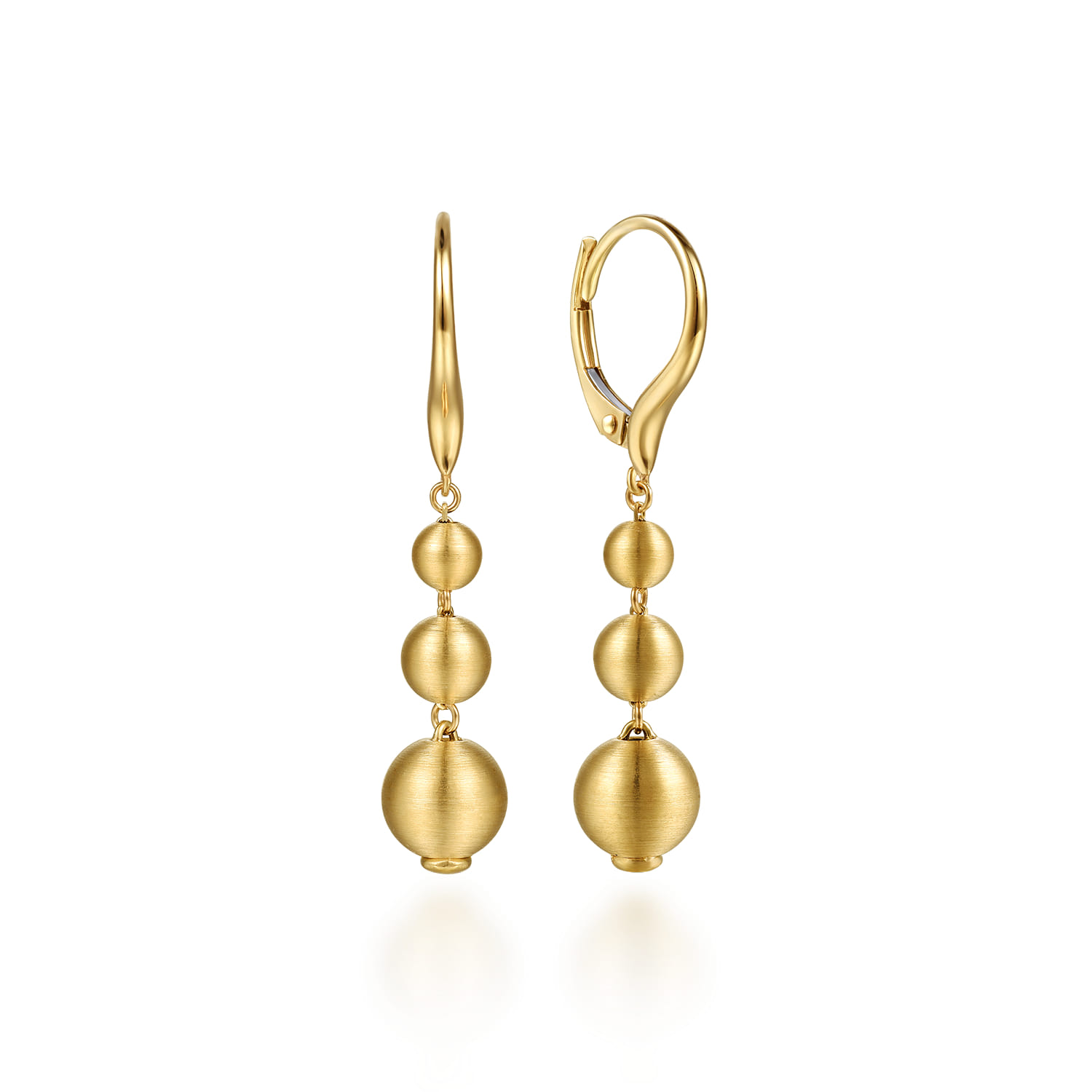 14K Yellow Gold Graduating Bujukan Beads Leverback Drop Earrings - Shot 1
