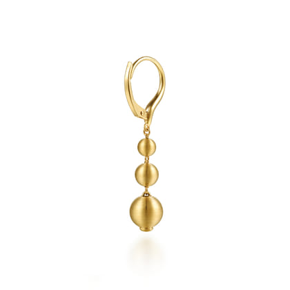 14K Yellow Gold Graduating Bujukan Beads Leverback Drop Earrings