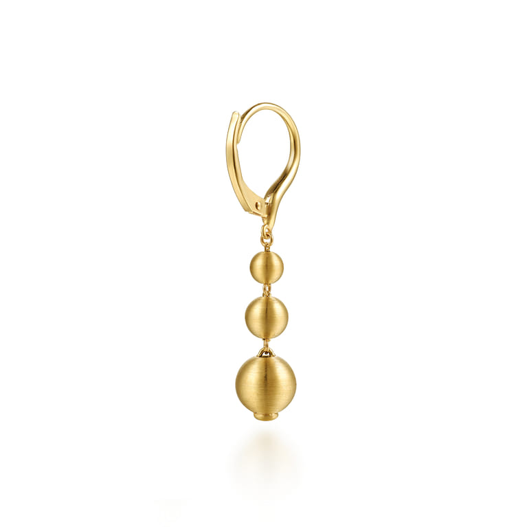 14K Yellow Gold Graduating Bujukan Beads Leverback Drop Earrings - Shot 2