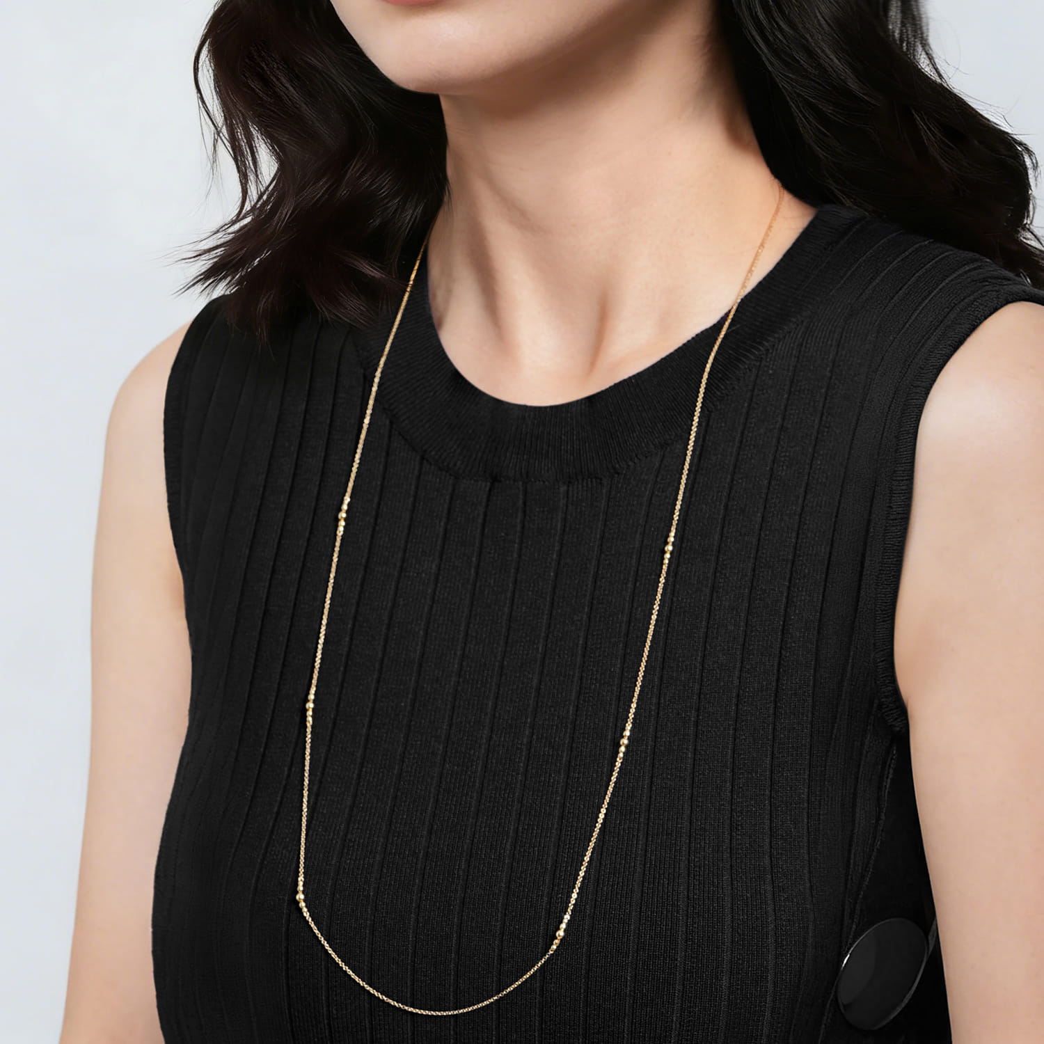 14K Yellow Gold Graduating Bujukan Beads Station Necklace - Shot 3