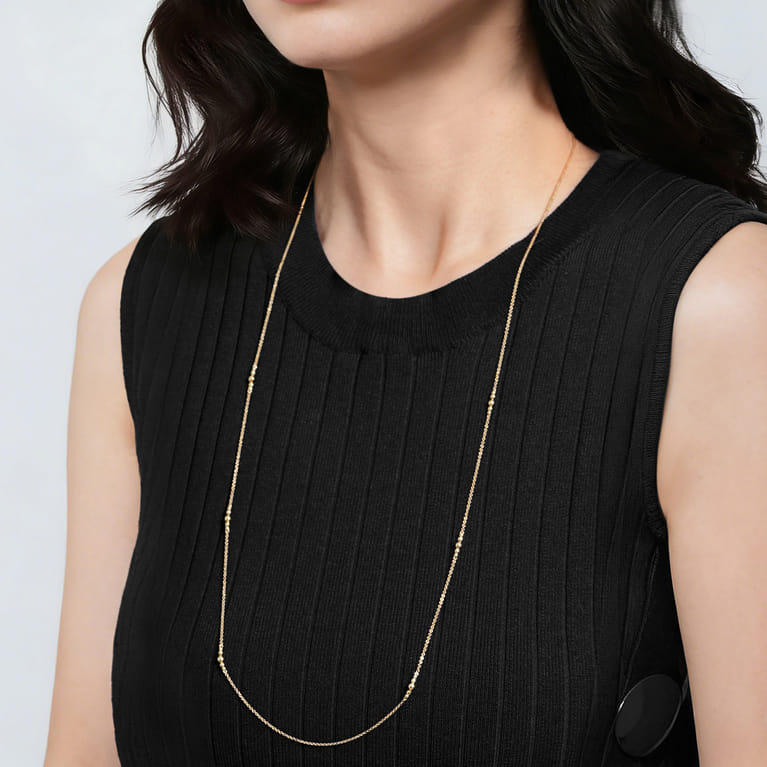 14K Yellow Gold Graduating Bujukan Beads Station Necklace - Shot 3