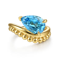 14K Yellow Gold Graduating Bujukan Pear Blue Topaz Curved Ring