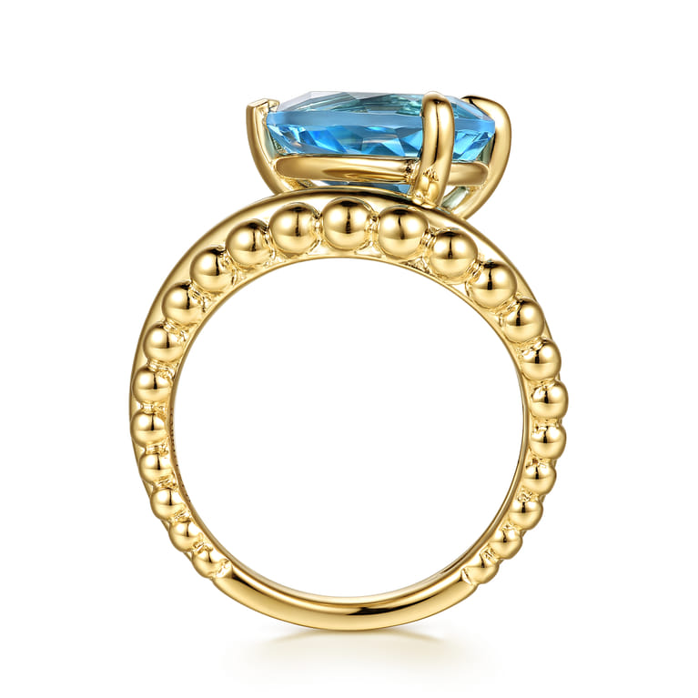 14K Yellow Gold Graduating Bujukan Pear Blue Topaz Curved Ring - Shot 2