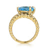 14K Yellow Gold Graduating Bujukan Pear Blue Topaz Curved Ring