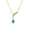14K Yellow Gold Graduating Bujukan Pear Blue Topaz Y Necklace