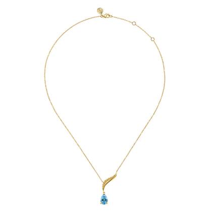 14K Yellow Gold Graduating Bujukan Pear Blue Topaz Y Necklace