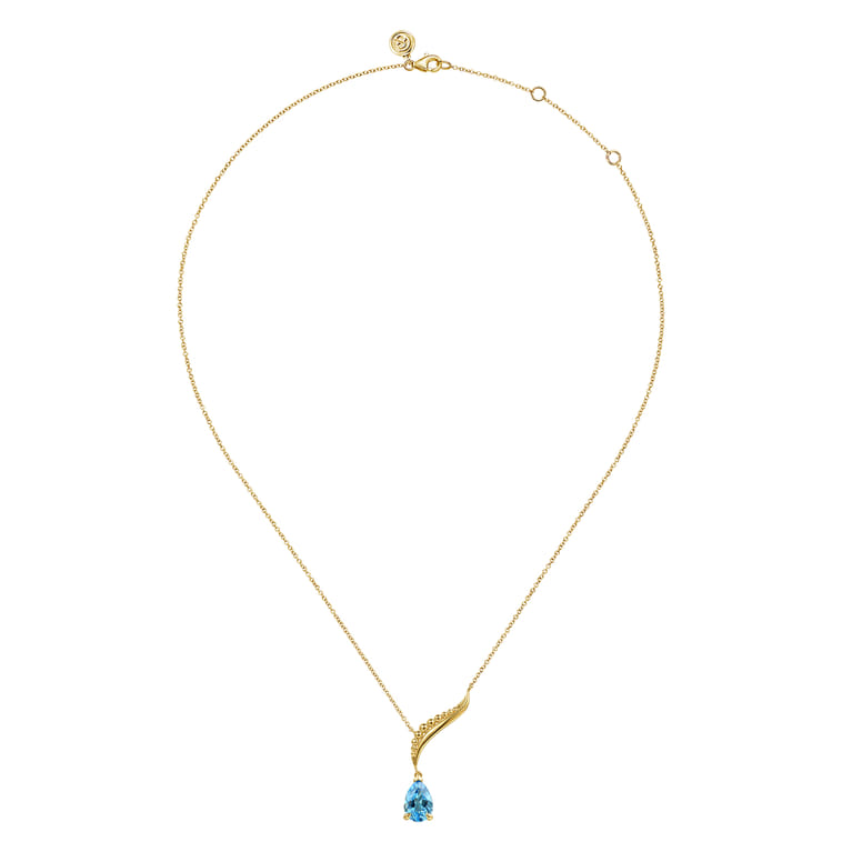 14K Yellow Gold Graduating Bujukan Pear Blue Topaz Y Necklace - Shot 2