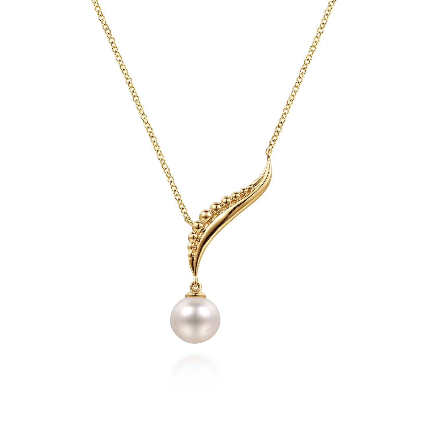 14K Yellow Gold Graduating Bujukan Pearl Y Necklace - Shot 1