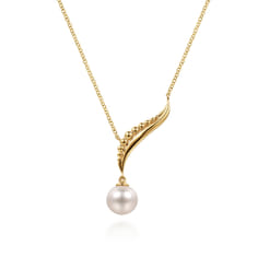 14K Yellow Gold Graduating Bujukan Pearl Y Necklace