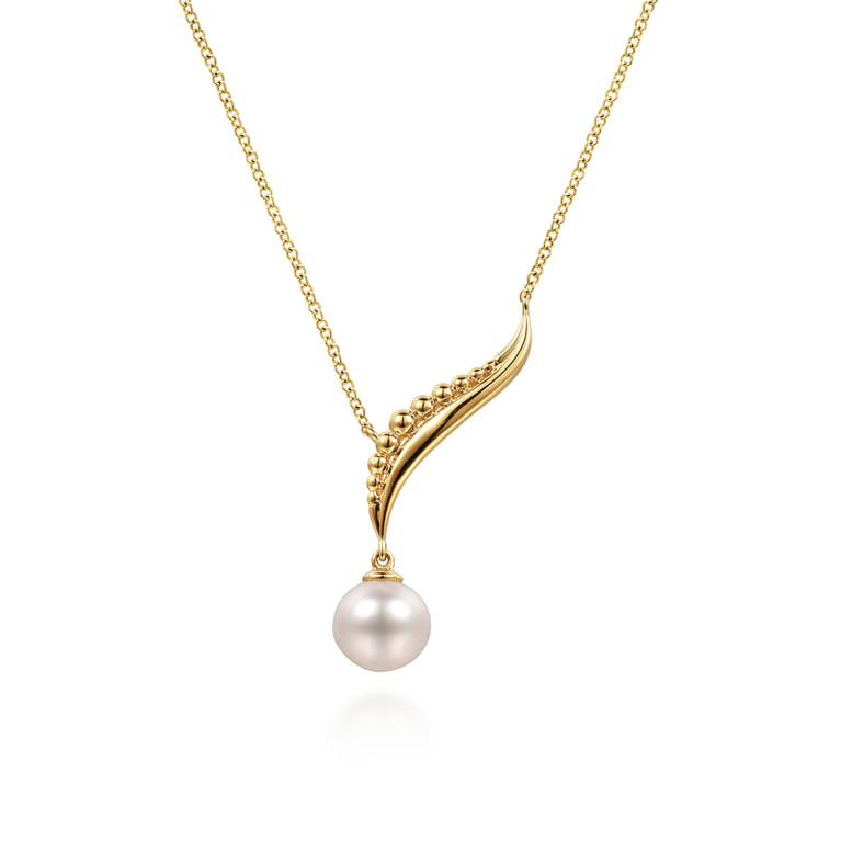 14K Yellow Gold Graduating Bujukan Pearl Y Necklace - Shot 1