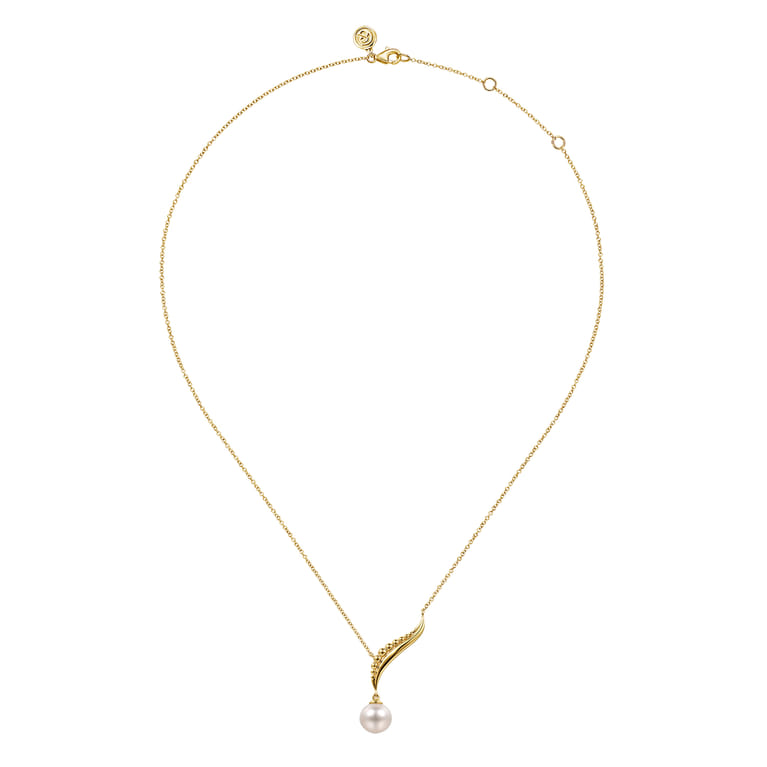14K Yellow Gold Graduating Bujukan Pearl Y Necklace - Shot 2
