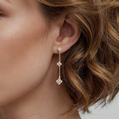 14K Yellow Gold Graduating Diamond Clover Stud Drop Earrings