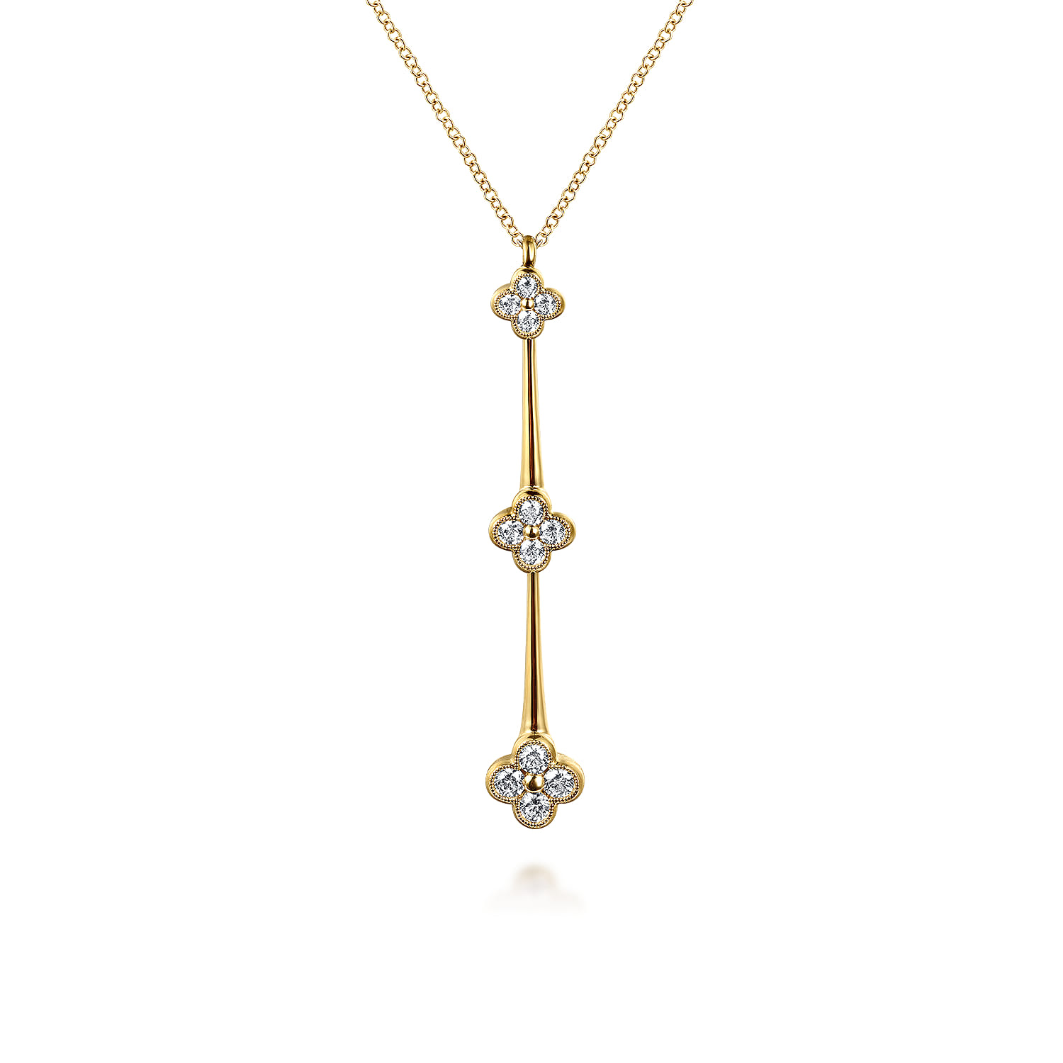 14K Yellow Gold Graduating Diamond Clover Vertical Bar Necklace - 0.5 ct - Shot 1