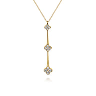 14K Yellow Gold Graduating Diamond Clover Vertical Bar Necklace