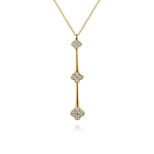 14K Yellow Gold Graduating Diamond Clover Vertical Bar Necklace